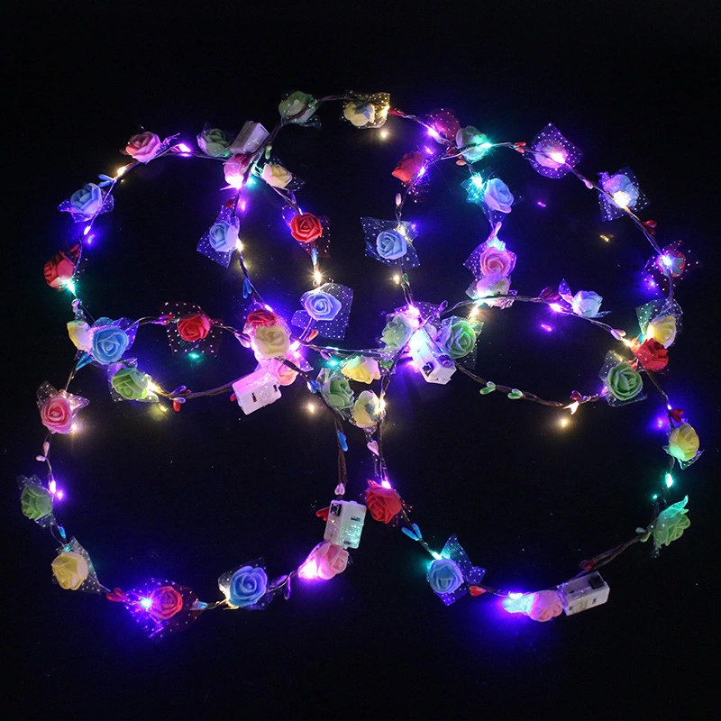 Light up Head Wreath LED Flower Crown Flashing Christmas Wreaths Gifts Flower Decorations for Women Floral Hairband