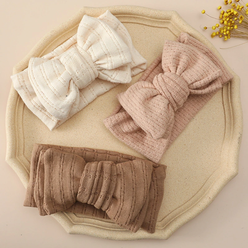 Children&prime; S Hair Strap Double Layer Bow Jacquard Knitted Hair Strap Baby Headband