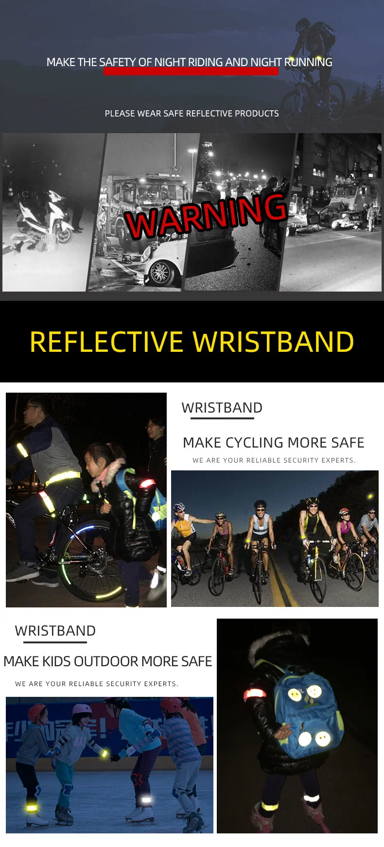 Wristband Reflective Slap Band for Sports Safety Running Multi-Color Bracelet Strap