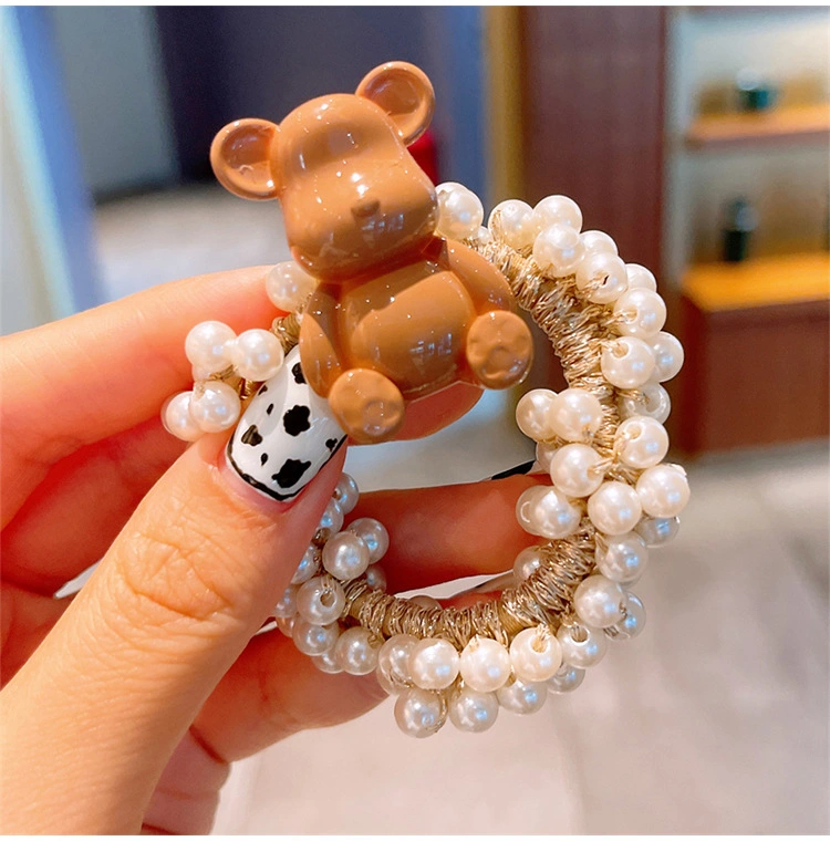 Children Cute Bear Bow Hair Bands for Girls Flower Elastic Headband Pearl Scrunchies Kids Hair Accessories Hair Ties Scrunchy