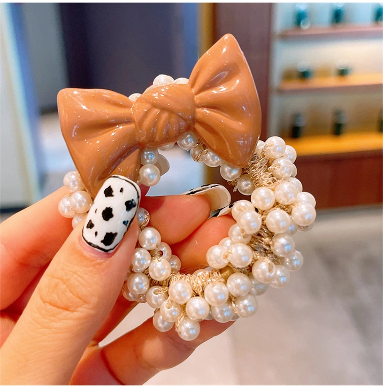 Children Cute Bear Bow Hair Bands for Girls Flower Elastic Headband Pearl Scrunchies Kids Hair Accessories Hair Ties Scrunchy