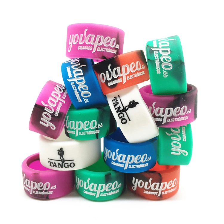 2024 Customized Your Own Brand Silicone Vape Ring Protective Decoration Debossed Ink Filled Silk Printing Logo 20mm/22mm/24mm or 26mm Vapor Band