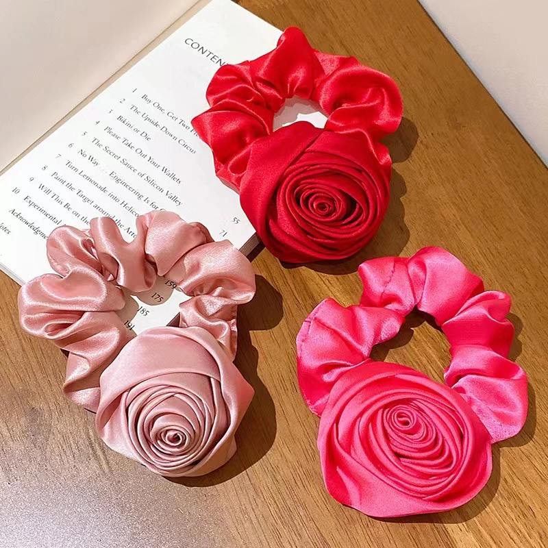 New Arrival French Satin Large Silk Satin Big Rose Flower Hair Bands