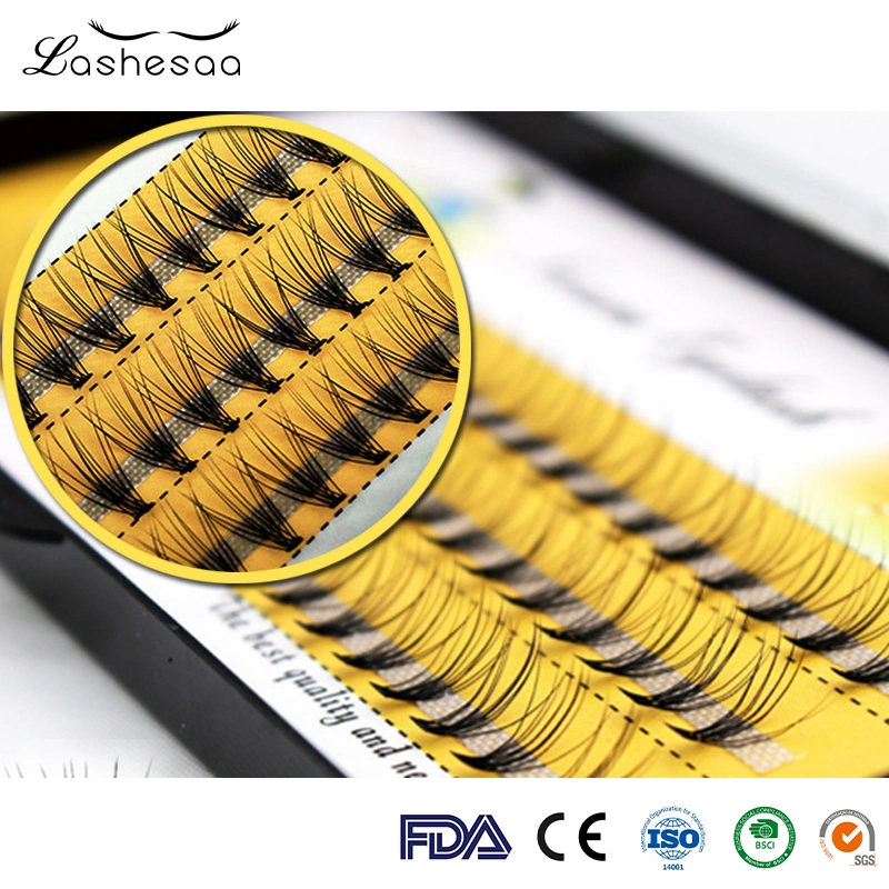 Mengfan China Flat Lash Extensions Manufacturers Natural Heat Bonded Grafting Single Cluster Self Use False Eyelash Extensions Band Cluster Individual Lashes