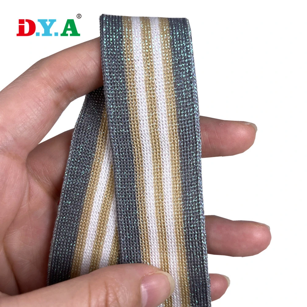 Fashionable Glitter Knitting Tape Shiny Gold Silver Knitted Webbing Band with Lurex