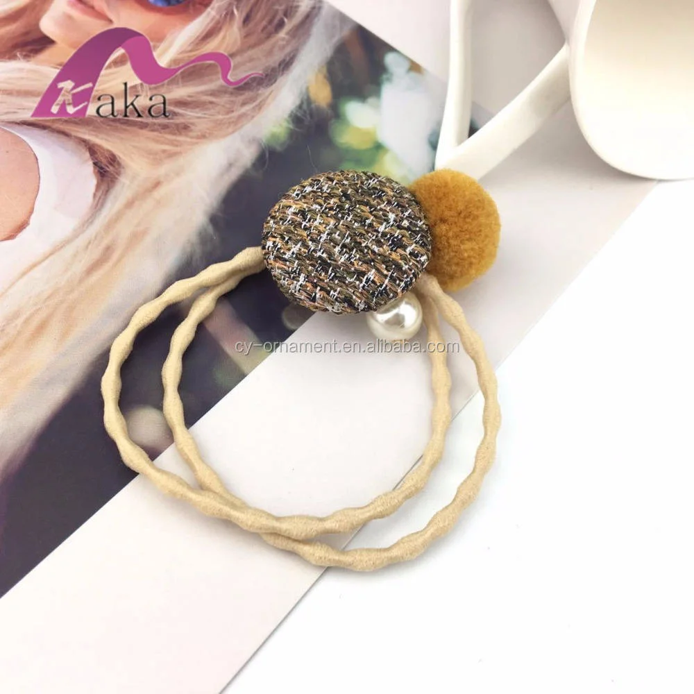 High Quality Elastic Hair Band with Button Furl Ball Decorated Trendy Hair Tie