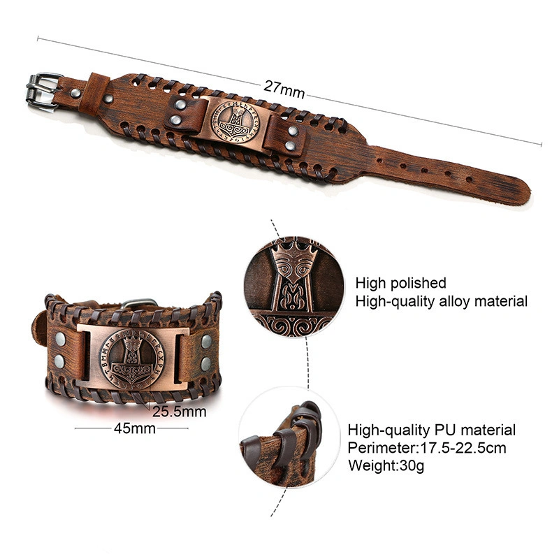 Punk Retro Dragon Compass Woven Leather Bracelet Men Braided Rope Wide Wristband