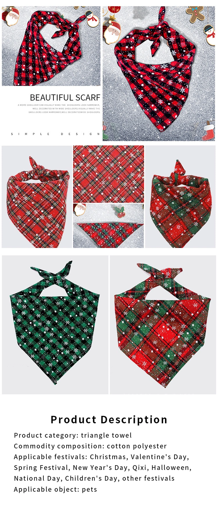 Dog Bandana Christmas Pet Triangle Scarf Plaid Snowflake Accessories Bibs for Dog