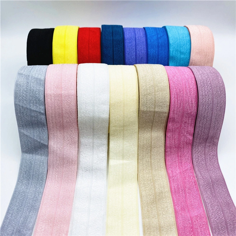 Custom Shiny Nylon Fold Elastic Band Clothing Bias Tape Fold Over Elastic Ribbon for Gift Wrapping DIY Headwear Hair Bands