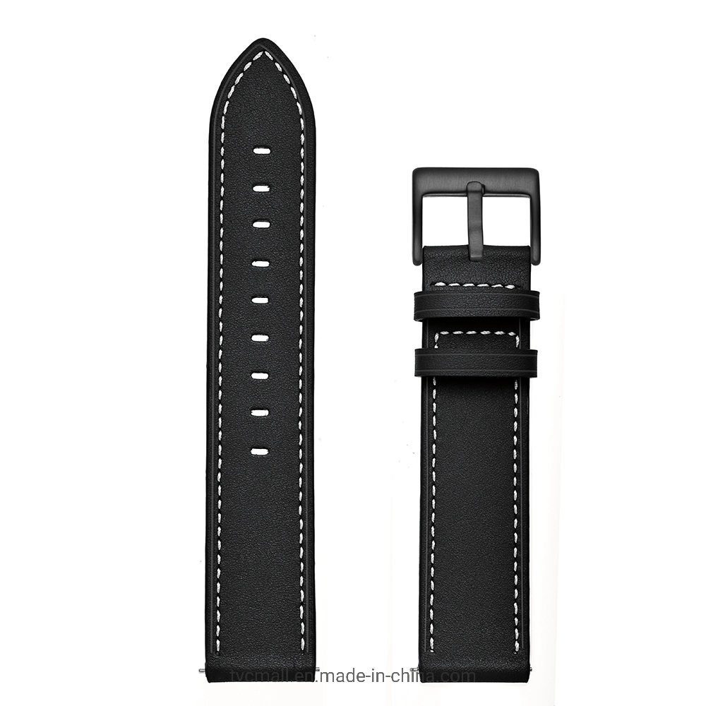 for Samsung Galaxy Watch4 Classic 46mm 42mm/Galaxy Watch4 44mm 40mm/Gear Sport Cowhide Leather 20mm Watch Band - Black