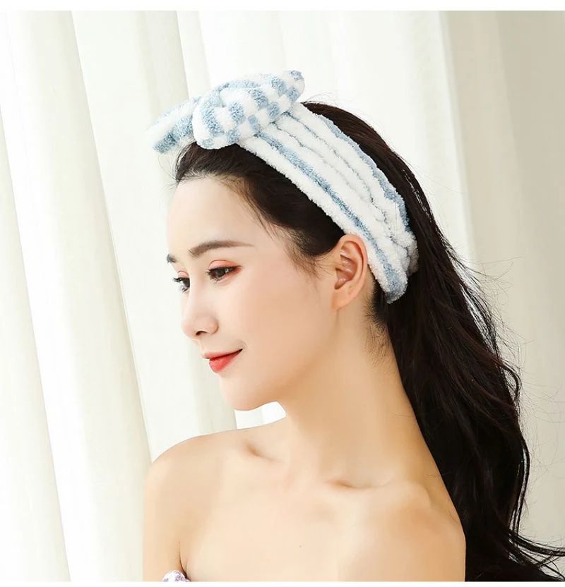 Hair Accessories Soft Flannel Turban Bowknot Headband Custom Makeup Bow Bath Headband for Women Cosmetic &amp; Facial SPA