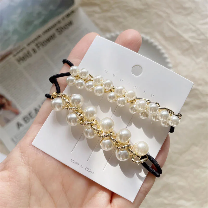 High Quality Bright Pearl Hair Ring Temperament Ponytail Hair Rope Rubber Band