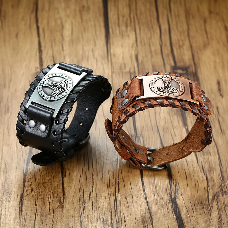 Punk Retro Dragon Compass Woven Leather Bracelet Men Braided Rope Wide Wristband