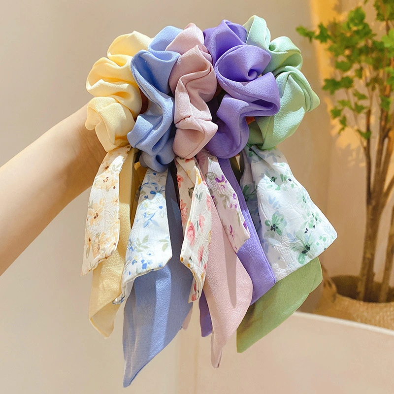 Wholesale French Bow Wome&prime;s Headband Floral Silk Scarf Large Hair Scrunches Latest Fashion Printed Ribbon Bow Hair Bands