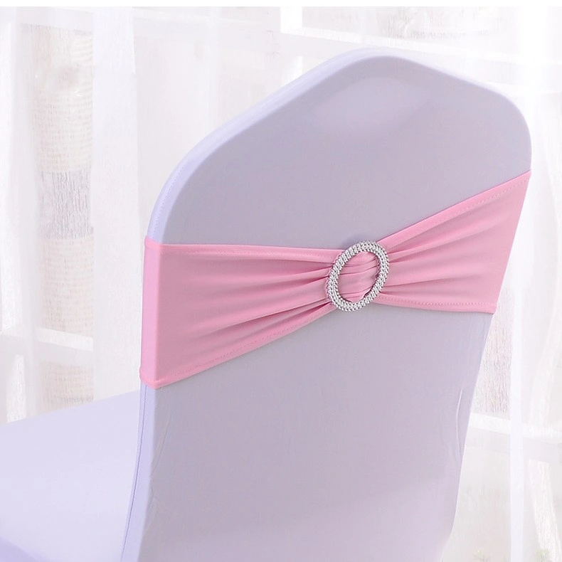 Wedding Party Spandex Stretch Chair Sashes with Silver Diamond Ring Slide Buckle