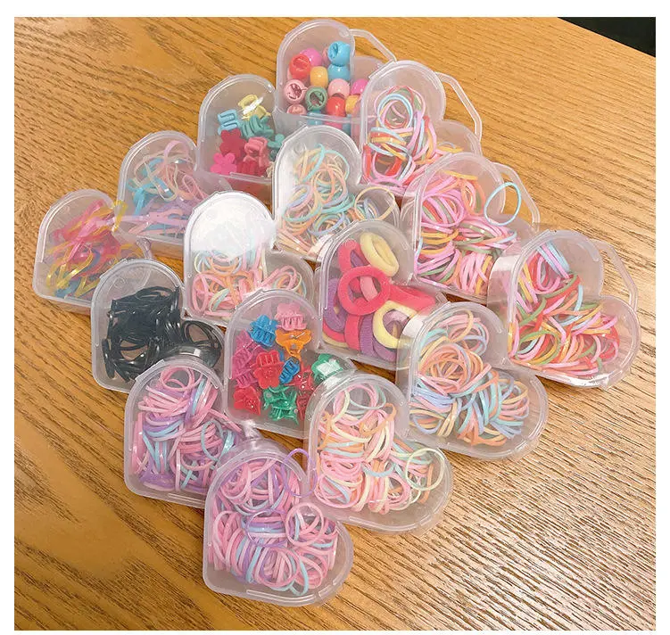 Box Packing Children Colorful Rubber Hair Band Flower Cute Baby Claw Clips