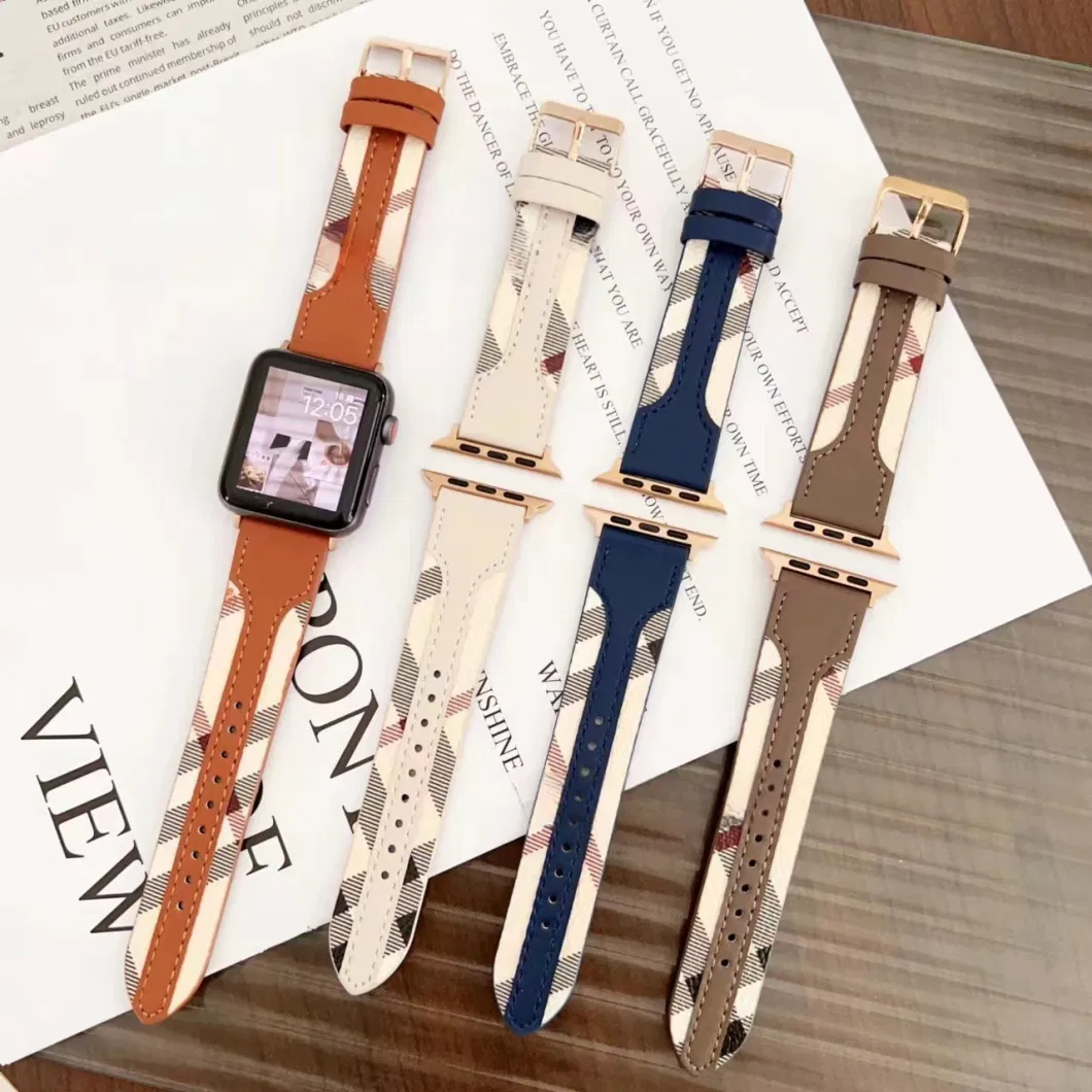 New Luxury Leather Watch Band for Apple iWatch Strap Series7 6 5 Se Designer Watch Strap 38 40 42 44 41 45 mm Woman Bracelet