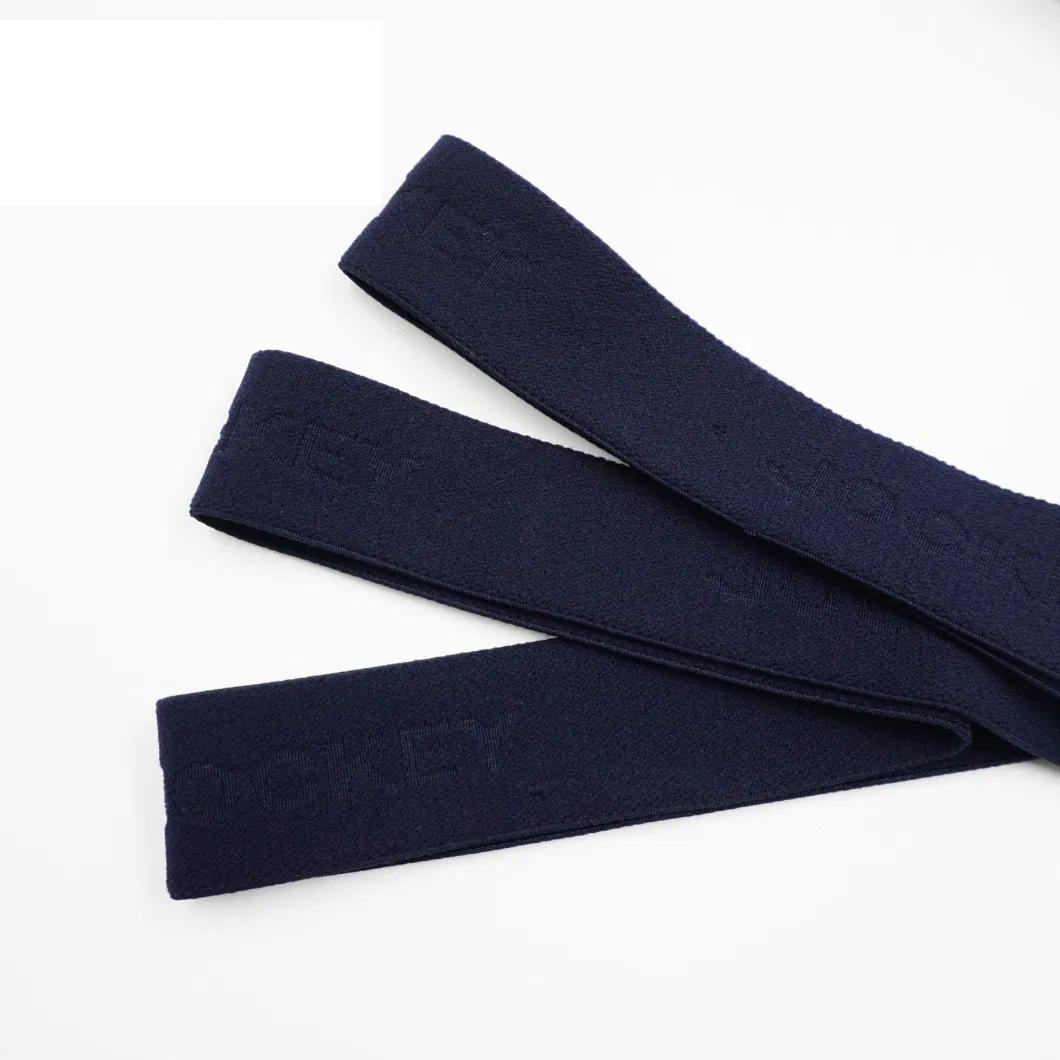 Factory Made Navy Color Anti-Skid Twill Elastic Belt with Thickened Embossing Letters