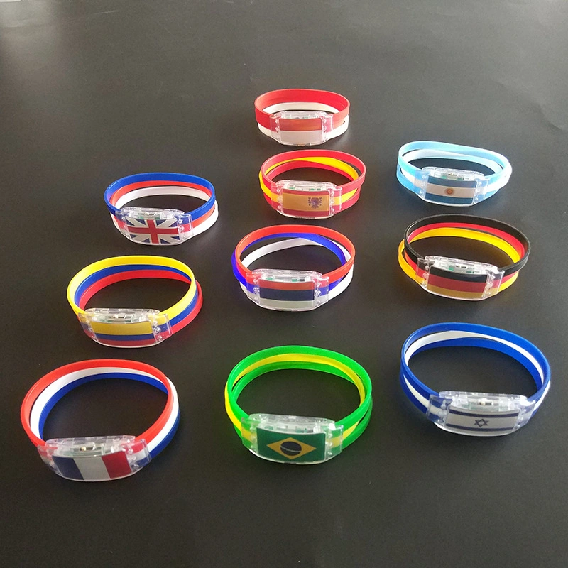 2022 Qatar World Football Cup Flags Silicone LED Lighted Bracelet Argentina Brazil Wristband Souvenir Wholesale