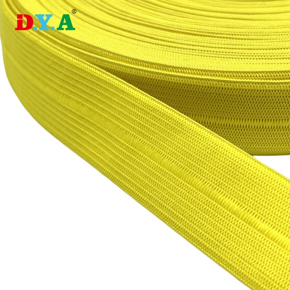 Custom Yellow 25mm Polyester Latex Folding Knitted Elastic Band for Clothing Trim Strap