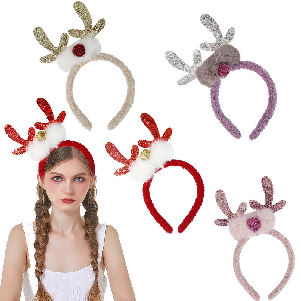 Europe and The United States Department of Colorful Christmas Models Creative Cartoon Antler Simulation Flower Decoration Women&prime;s Cute Hair Band