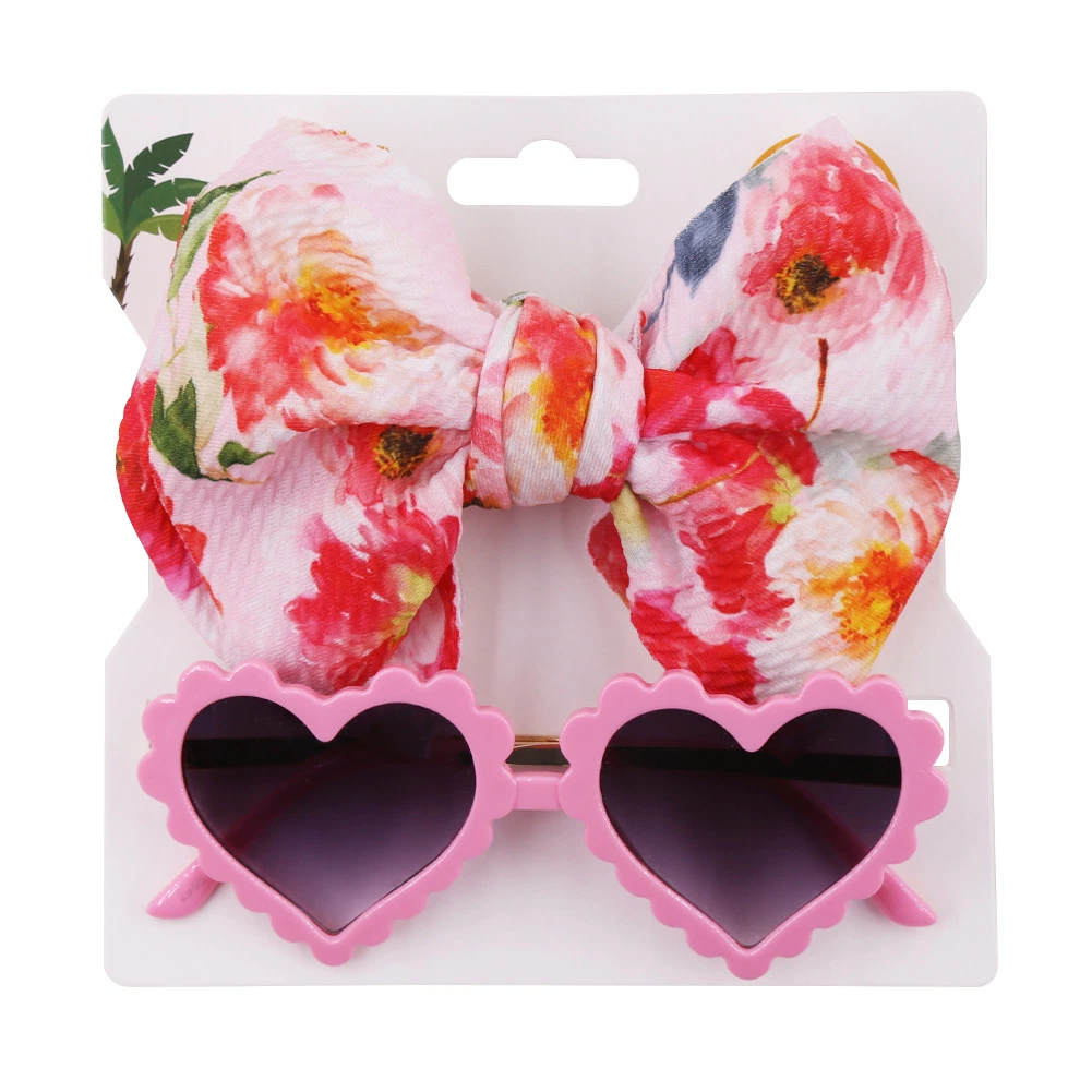 Wholesale 2PCS/Set Headband+Sunglasses Summer Cute Floral Bows Baby Girl Headbands Elastic Bowknot Hair Band Turban Set Hair