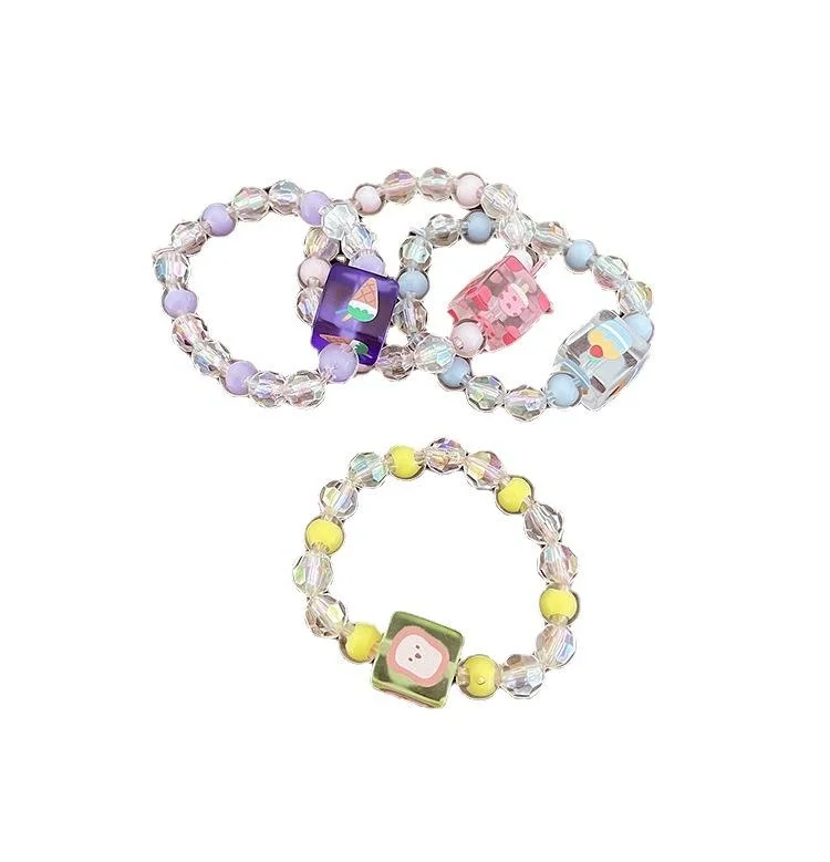 Fresh Cute Cartoon Bracelet Transparent Resin Beads Hand Beaded Elastic Band