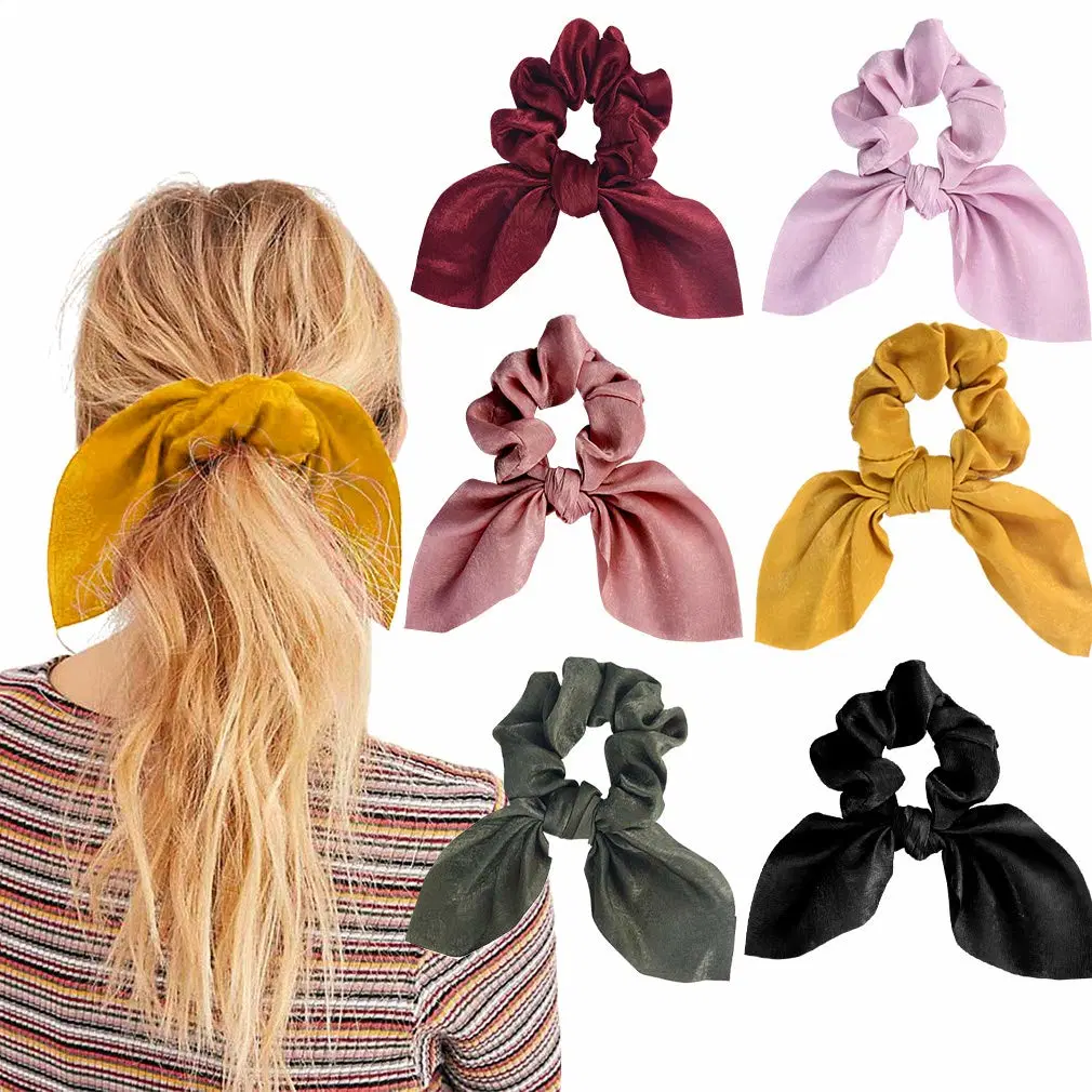 Women Girls Chiffon Hair Ties Ponytail Holder Bowknot Elastic Hair Band Pearl Scrunchies