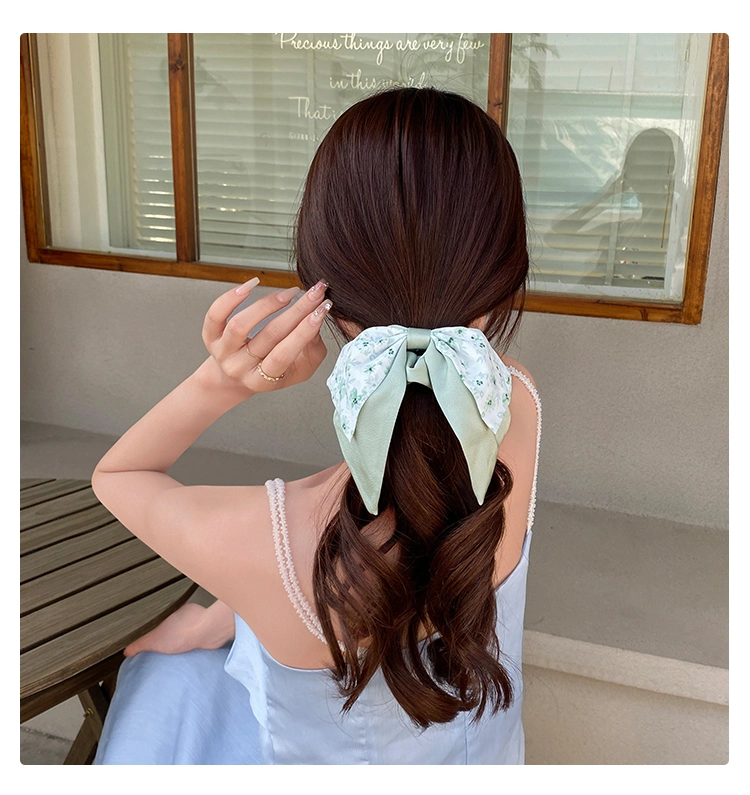 Wholesale French Bow Wome&prime;s Headband Floral Silk Scarf Large Hair Scrunches Latest Fashion Printed Ribbon Bow Hair Bands