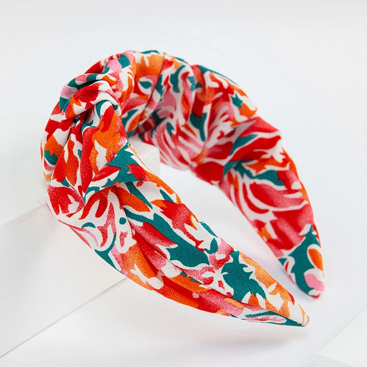 Creative New Wide Edge Hair Band Retro Floral Pleated Head Band Fairy Printed Hair Hairband