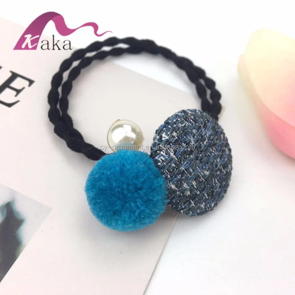 High Quality Elastic Hair Band with Button Furl Ball Decorated Trendy Hair Tie