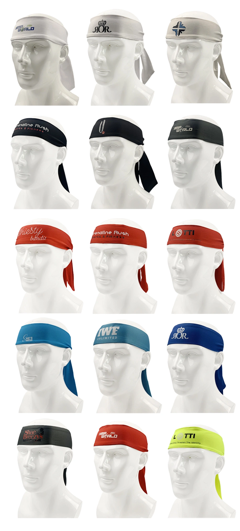 Custom Logo Designer Gym Long Bandana Hair Bands Sport Cotton Fashion Headbands for Man