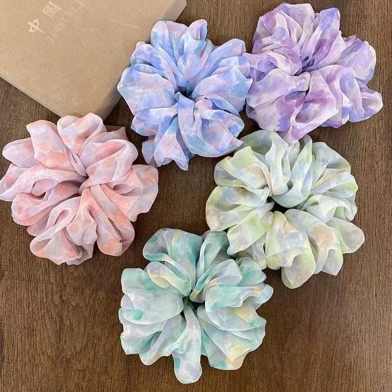 New Arrival Women Hair Accessories Fashion Retro French Scrunchies Ties Autumn Spring Boho Silk Scrunchies Hair Band for Lady