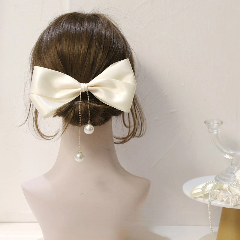 Ins Fashion Satin Bow Knot Hair Clips Vintage Pearl Hair Bands