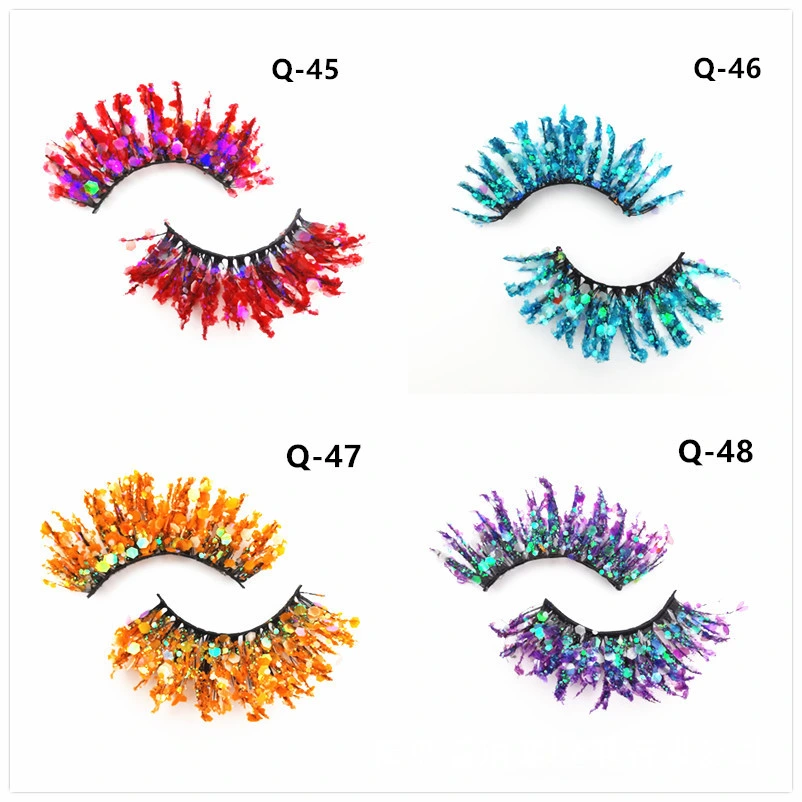 Color Luminous 3D False Eyelashes Nature Nude Makeup Stage Makeup, Glittering, Sequin Drill, Dense European and American Eye Sequins Eyelashes