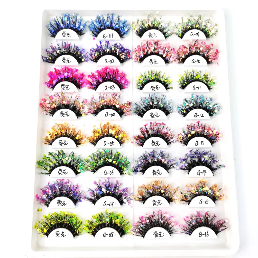 Color Luminous 3D False Eyelashes Nature Nude Makeup Stage Makeup, Glittering, Sequin Drill, Dense European and American Eye Sequins Eyelashes