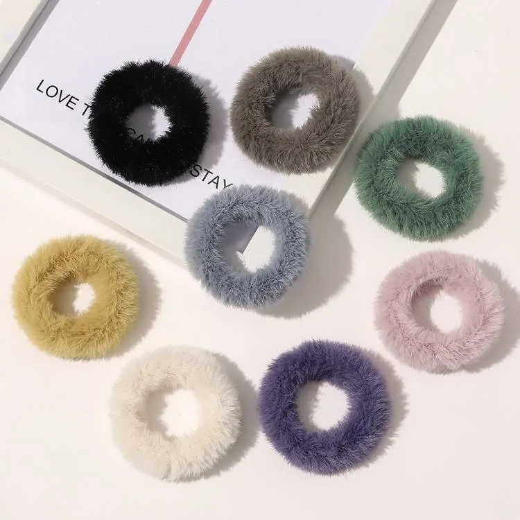 Hot Selling Fake Fur POM Poms Elastic Hair Tie Colorful Round Ball Hair Band