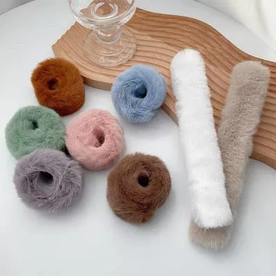 Autumn and Winter Plush Cute Slap Circle Solid Color Faux Rabbit Fur Hair Band