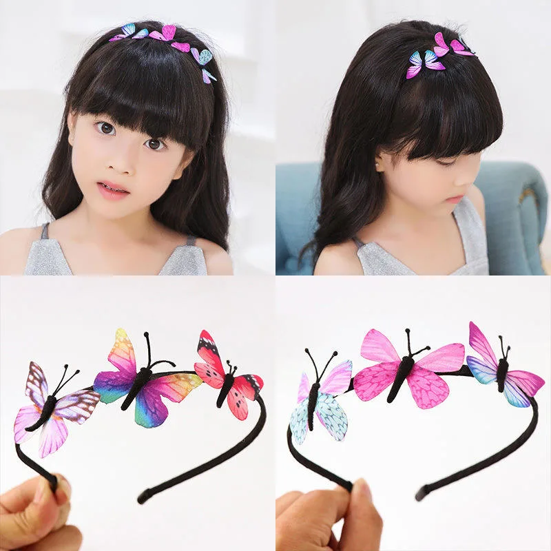 Wholesale Girls Hair Band Kids Butterfly Cute Fresh Headband Children Bb Hair Accessories Colorful Handmade Fairy Princess Hairb