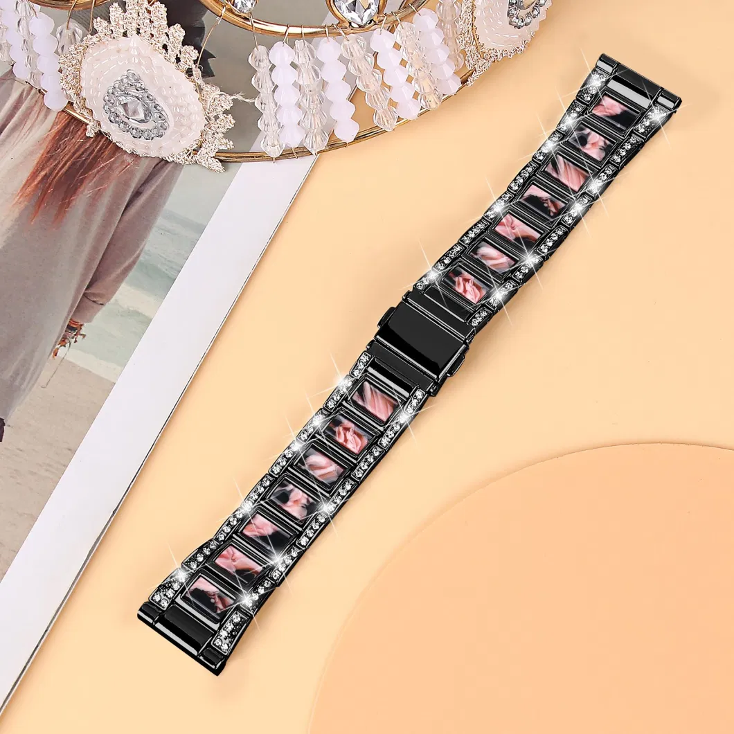 Watch Bands for Samsung Galaxy Watch4 Active 40mm/44mm/Watch4 Classic 42mm/46mm Stainless Steel Resin Watch Band Wrist Strap with Rhinestone Decor