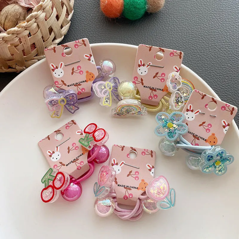 Sequin Bow Elastic Hair Bands Cute Cartoon Flower Ribbon Hair Ties for Kids Girls