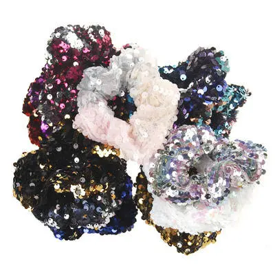 Designer Scrunchies Famous Brands Fashion New Two-Tone Mermaid Sequin Hair Band