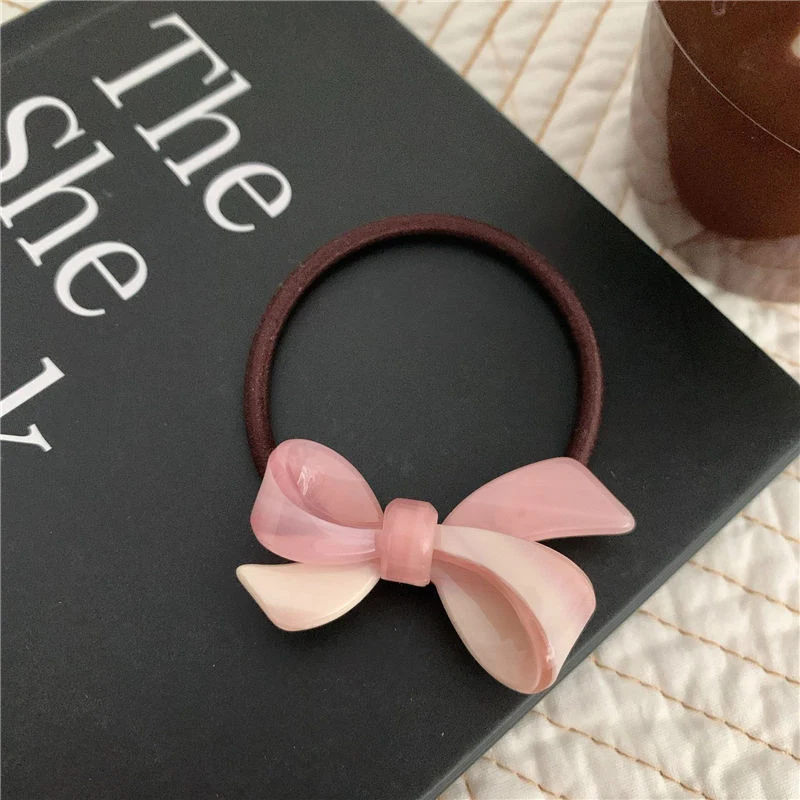 Korean Style Bow Shaped Cellulose Acetate Circle Hair Tie Rings Elastic Hair Rubber Bands for Women