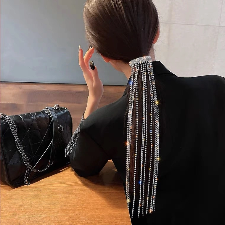 New Flash Diamond Fringe Hair Chain Braided Ponytail Clip Hair Accessories Hair Band