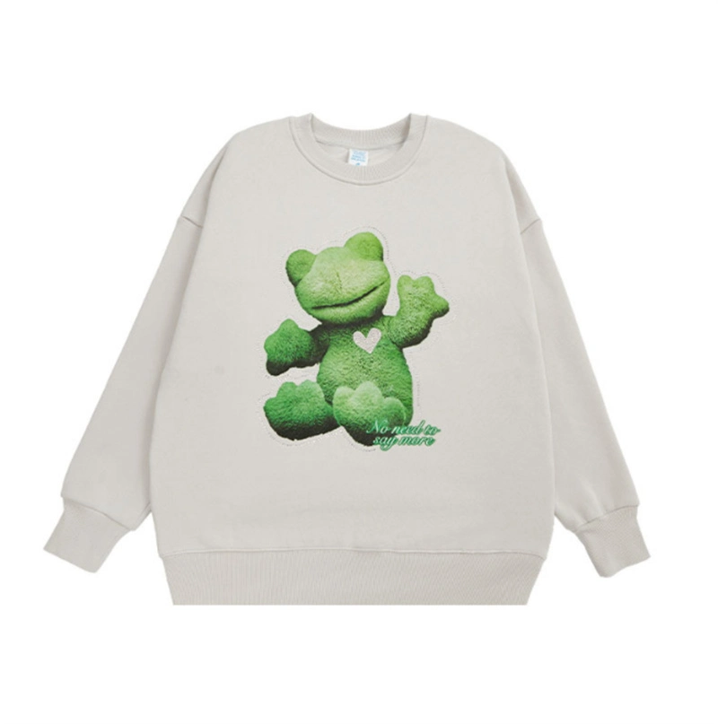 2022 Spring New Street Personality Fun Hot Drill Love Frog Loose Round Neck Sweater