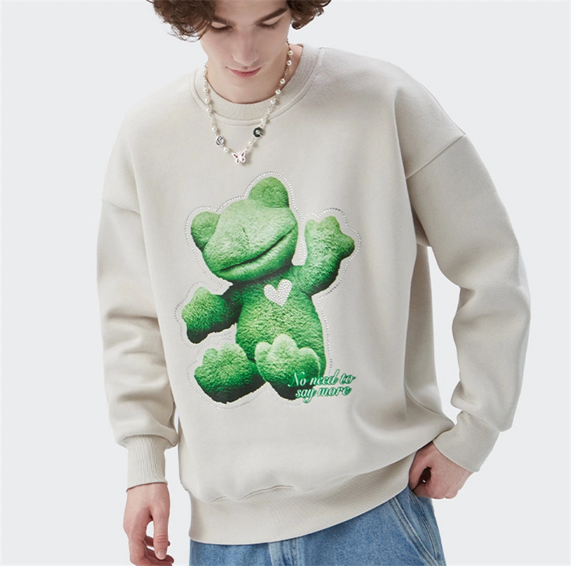 2022 Spring New Street Personality Fun Hot Drill Love Frog Loose Round Neck Sweater