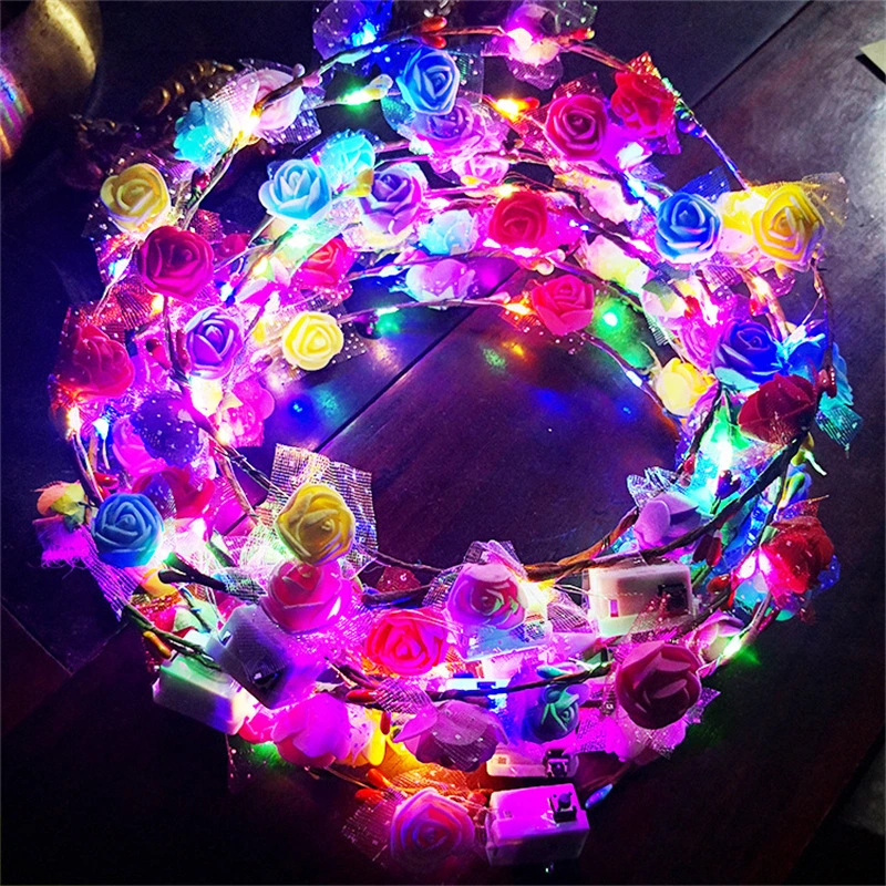 Light up Head Wreath LED Flower Crown Flashing Christmas Wreaths Gifts Flower Decorations for Women Floral Hairband