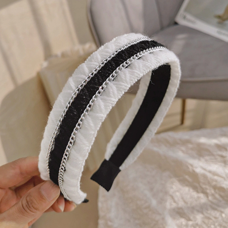 Korean Version of The Net Headdress Girls Simple Wool Knitted Hair Band Headband Pressure Hair Wash Face Wide Side Knotted Hair Band