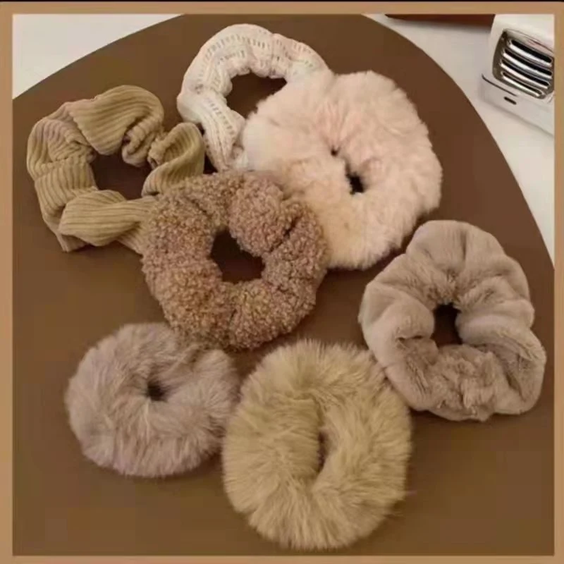 Sweet Faux Rabbit Fur Scrunchie Hair Ring Solid Color Plush Hair Bands