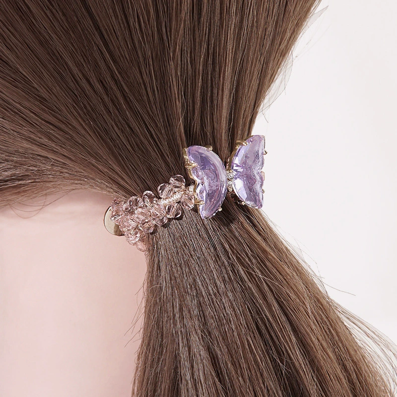 Crystal Beaded Hair Rope Butterfly Alloy Hair Band